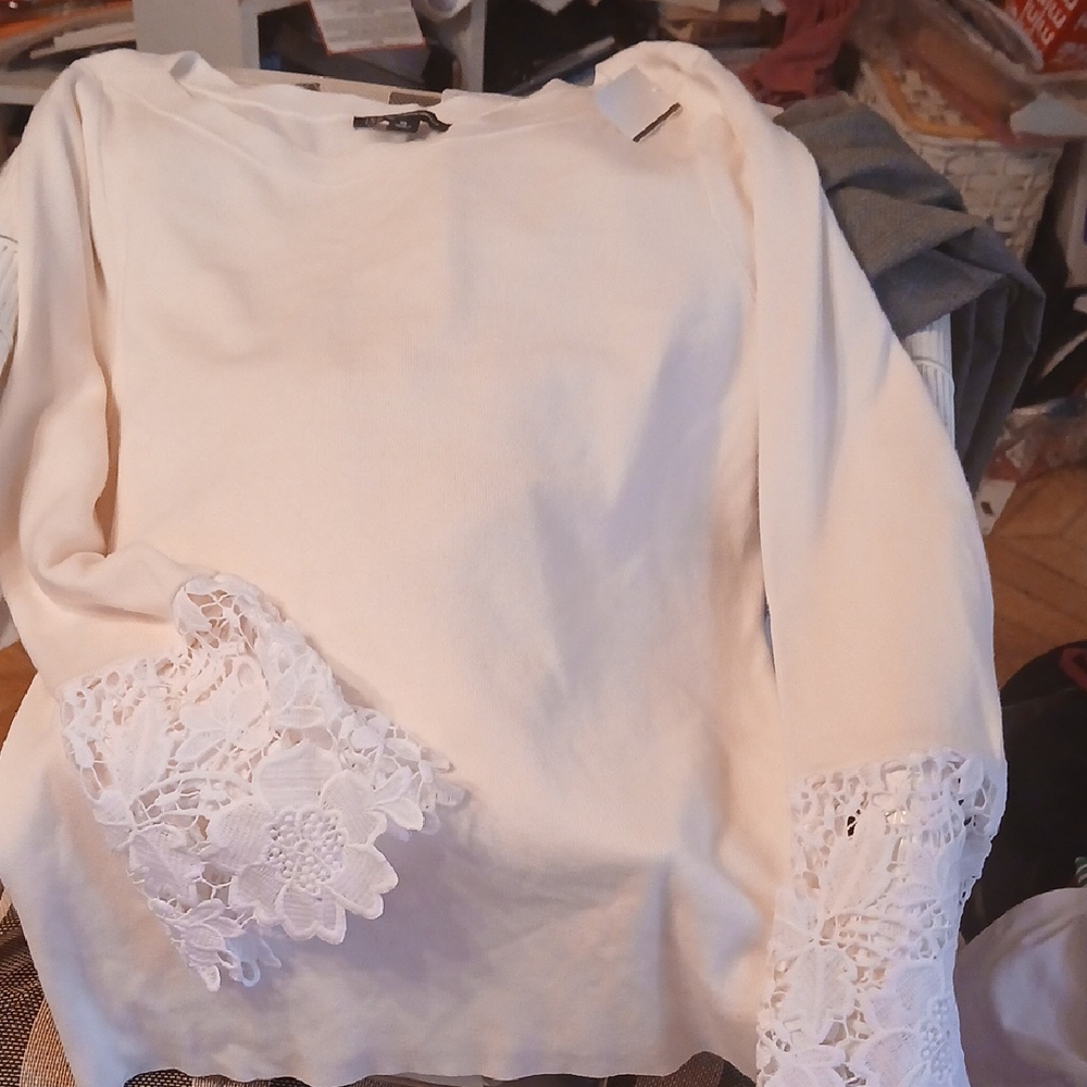INC International Concepts Pullover Top With Lace Long Sleeve NWOT